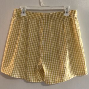 Yellow Gingham Elastic Waist Shorts